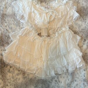 Elegant White Ruffled Skirt Set